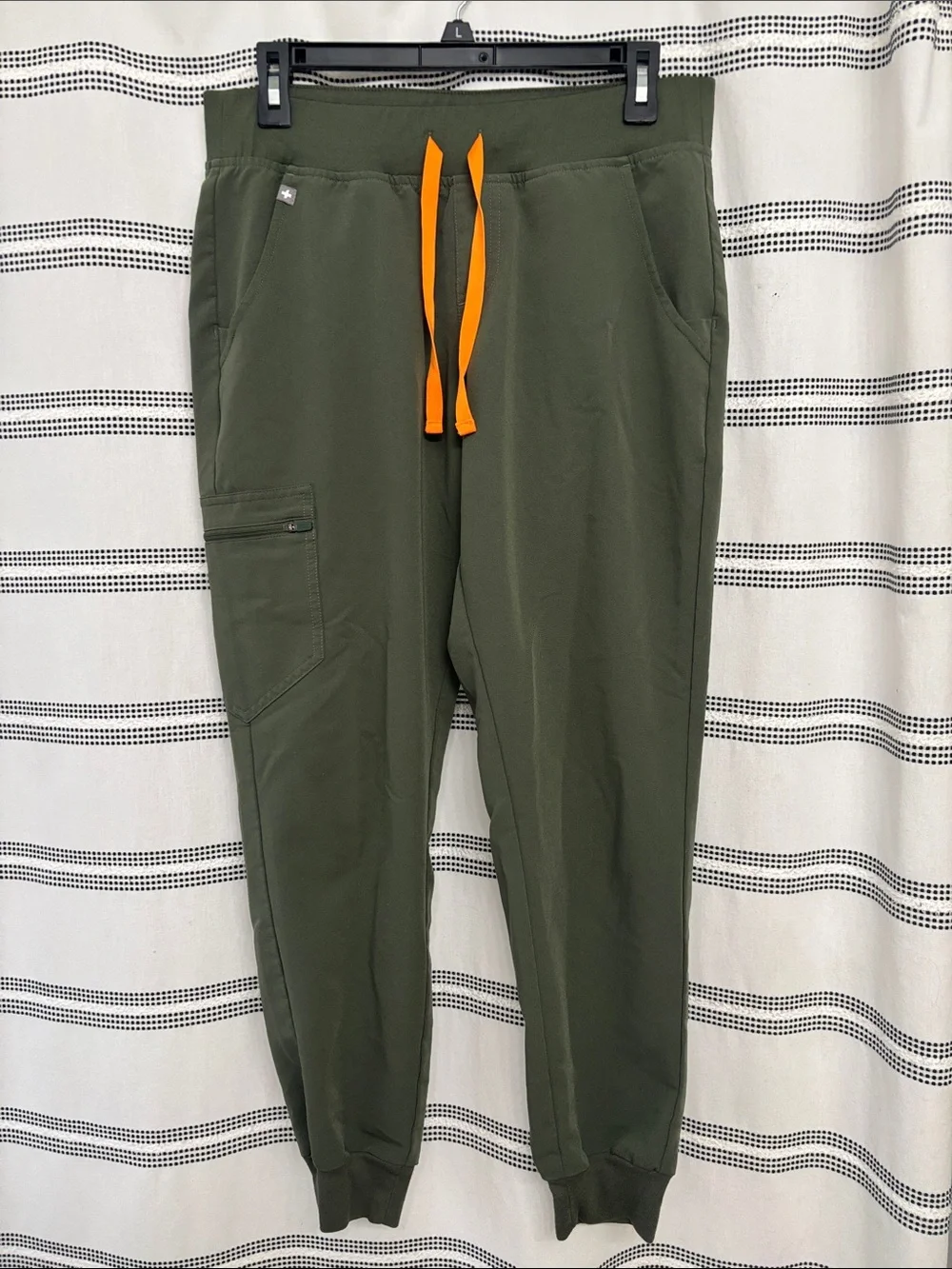 NEW FIGS: Women's Spruce Green Jogger Pants with Orange Drawstring